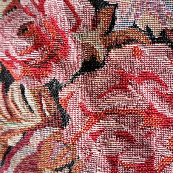 VTG GOLD COAST TAPESTRY denim zip tote bag faux leather straps floral coastal LG - Picture 12 of 12